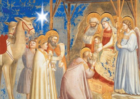 Star over the Nativity. Illuminated manuscript